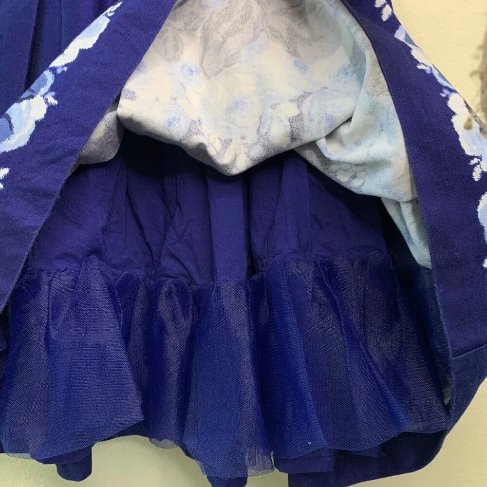 JANIE AND JACK Moonlight Garden Dress Girls 5 5T Navy Blue Cotton Floral Lined - Picture 7 of 12